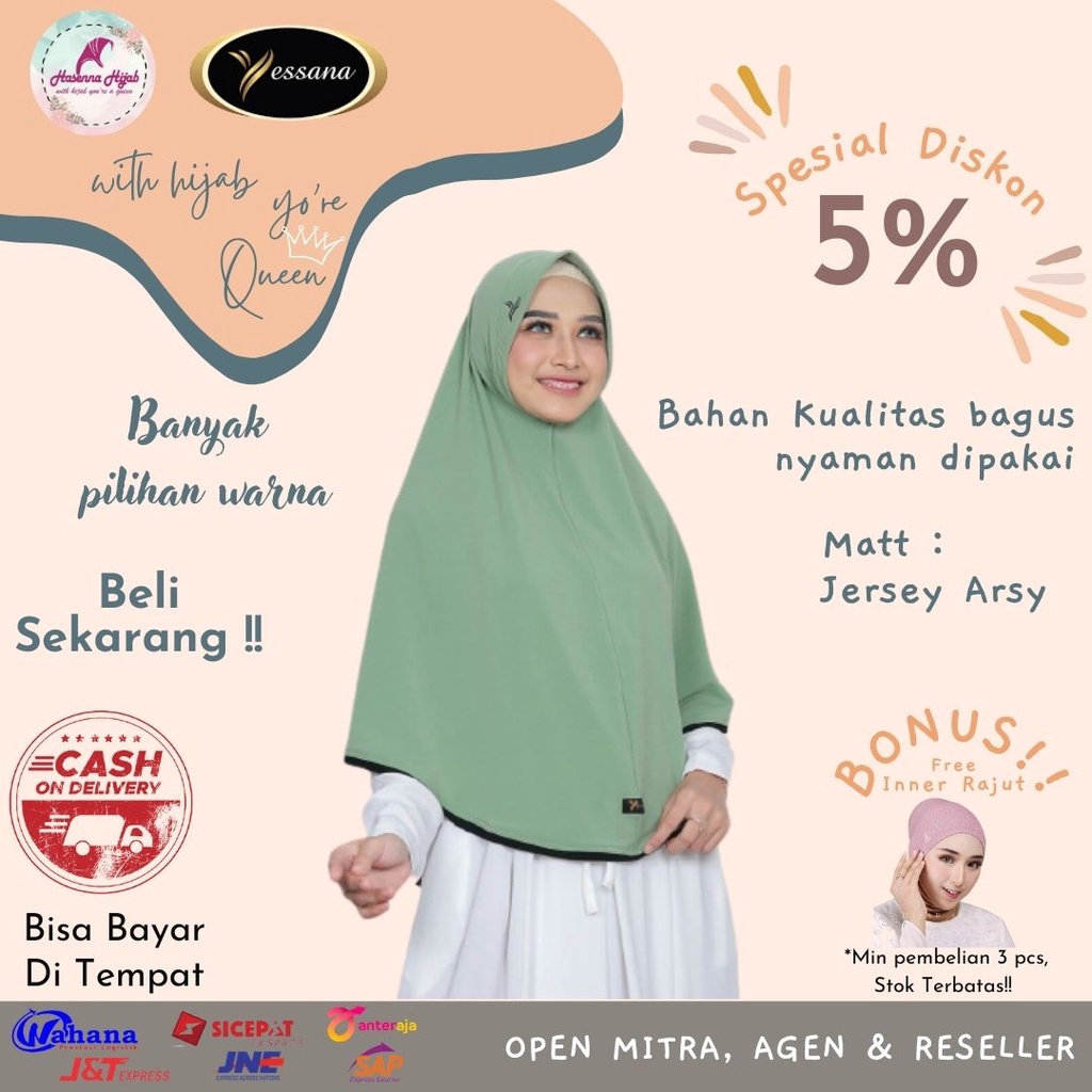 Yessana Hijab Bergo Syar'i Terbaru Bergo Sofia Jersey Arsy Ped Antem Variasi List Pinggir Hasenna Hi