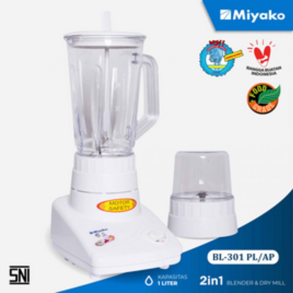 BLENDER MIYAKO BL 301 PL/AP 2 IN 1 SERBAGUNA BAHAN PLASTIK 1 LITER