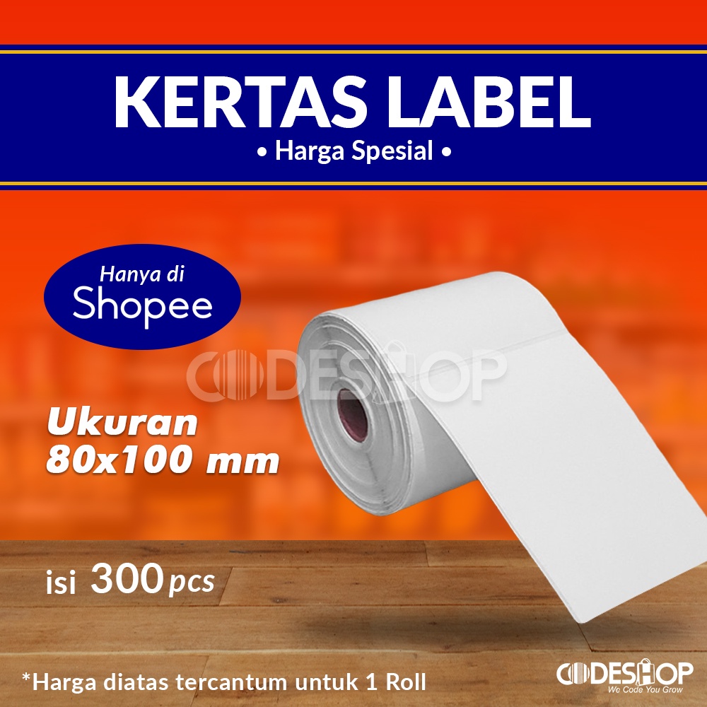 Kertas Label Thermal Uk. 80x100 mm Isi 300 Stiker Resi 80 x 100