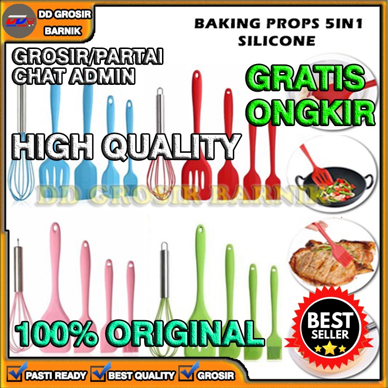 [DGB] BAKING PROPS KITCHEN SET UTENSIL 5 IN 1 SET BPA FREE SPATULA SUTIL SILIKON