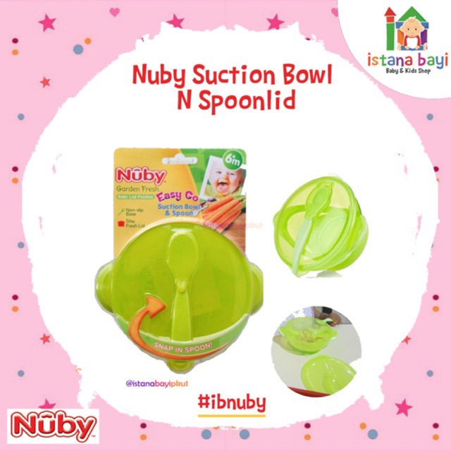 Nuby Garden Fresh Suction Bowl and Spoon Lid/Mangkok makan set anak