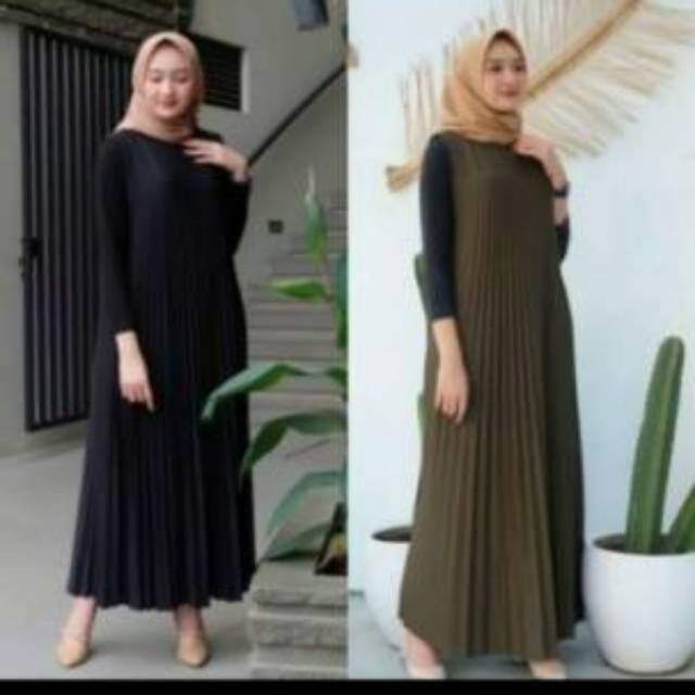 [BISA COD] DRESS PLISKET / LONG DRESS PLISKET /GAMIS PLISKET WANITA/DRESS PLISKET TANPA LE⁹NGAN