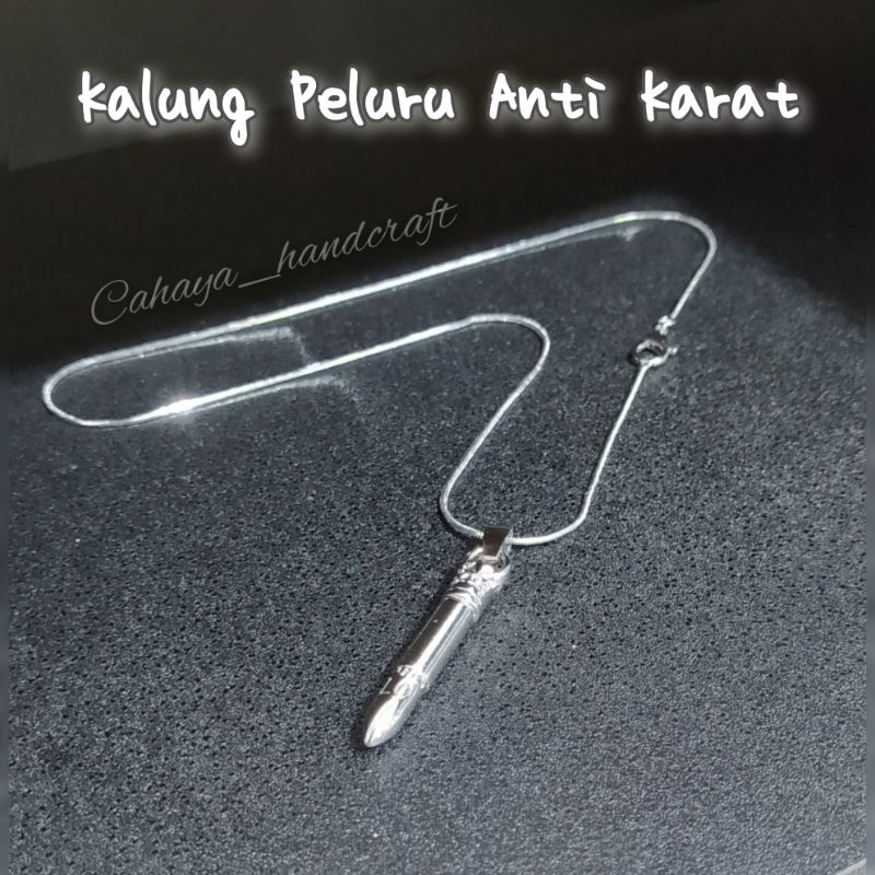 Kalung Liontin Peluru Silver Tahan Karat