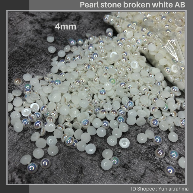 Pearl stone BROKEN WHITE AB Size 2,3,4,5mm , half pearl , nail art , mutiara belah