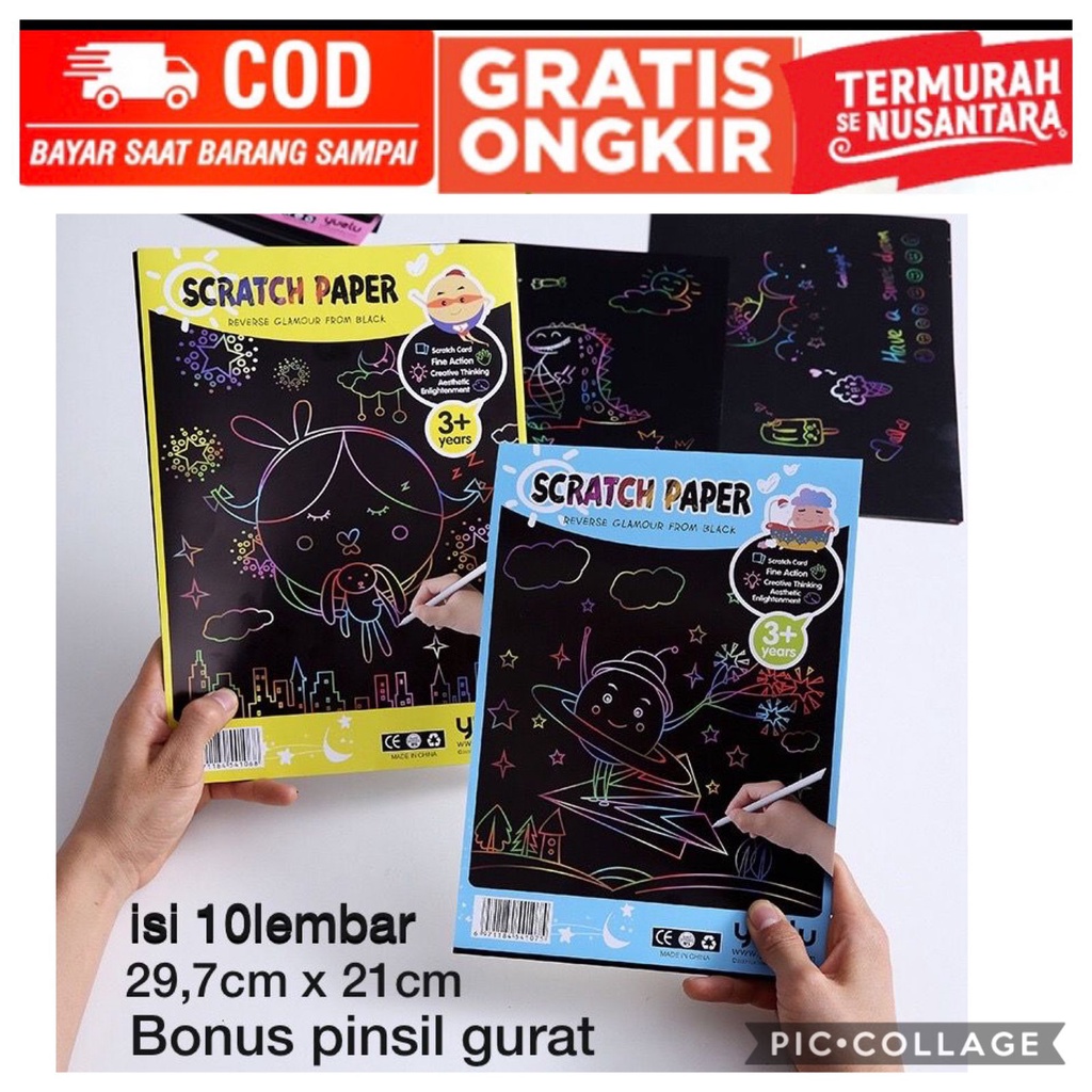 

KERTAS SCRATCH ISI 10LEMBAR BONUS PINSIL GURAT Kertas lukis ukuran A4