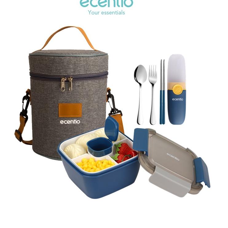 Super Promosi ecentio lunch box set dan tas tempat sup kotak makan 1100ml anti tumpah free sendok dan sauce cup