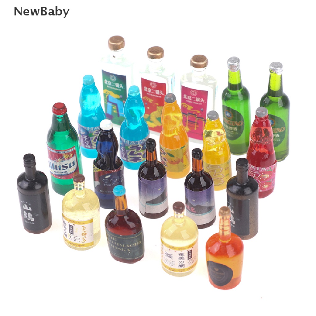 Newbaby 20Pcs / Set Mainan Miniatur Botol Minuman Skala 1: 12 1: 6 Untuk Aksesoris Dapur Rumah Boneka