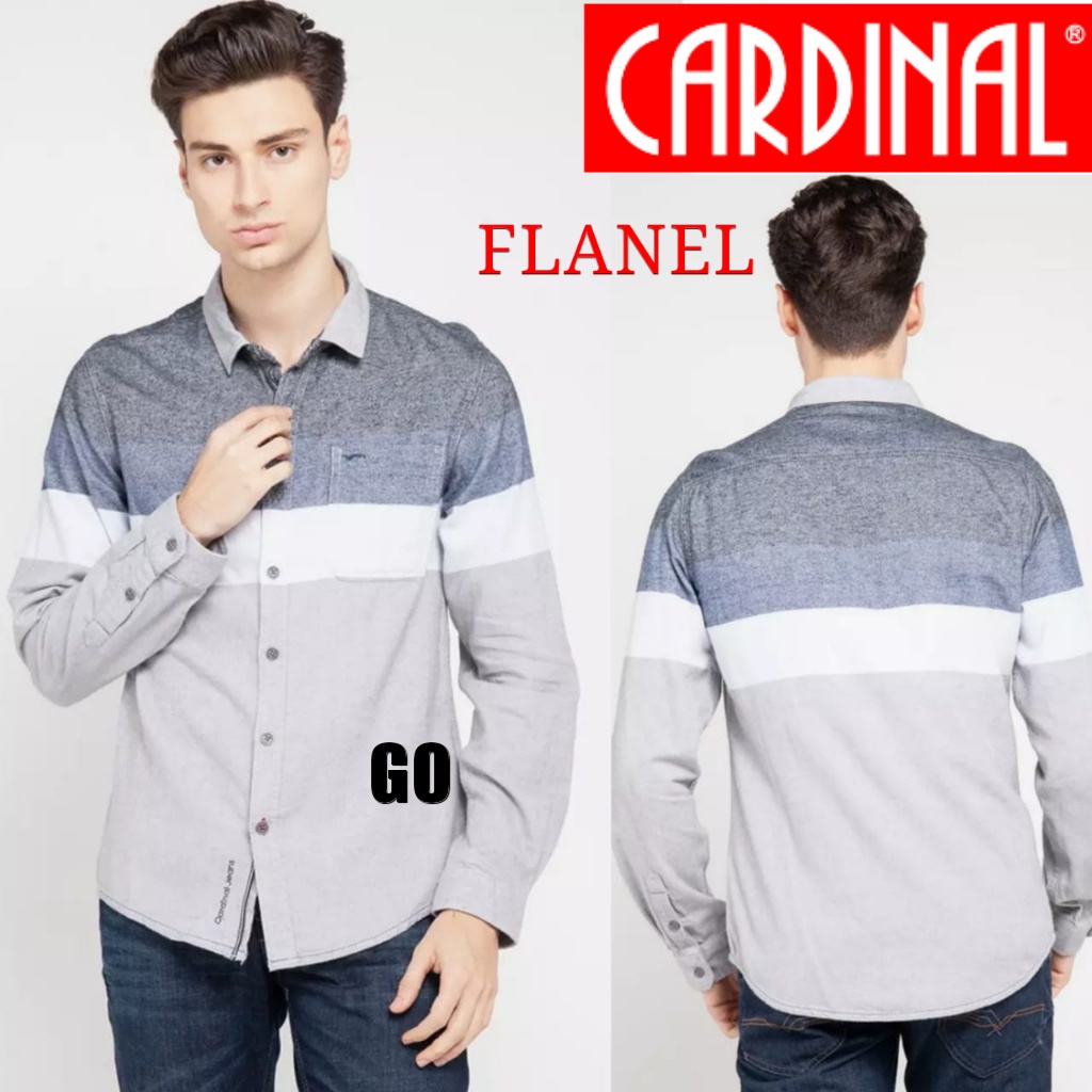 gos KIJF CARDINAL KEMEJA SLIMFIT Pakaian Atasan Pria Hem Casual Santai Motif Original Lengan Panjang