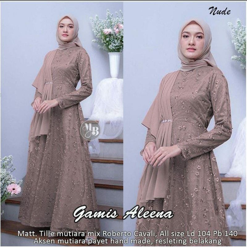 GAMIS PESTA MEWAH ALEENA FULL BURKAT / GAUN MUSLIMAH PESTA