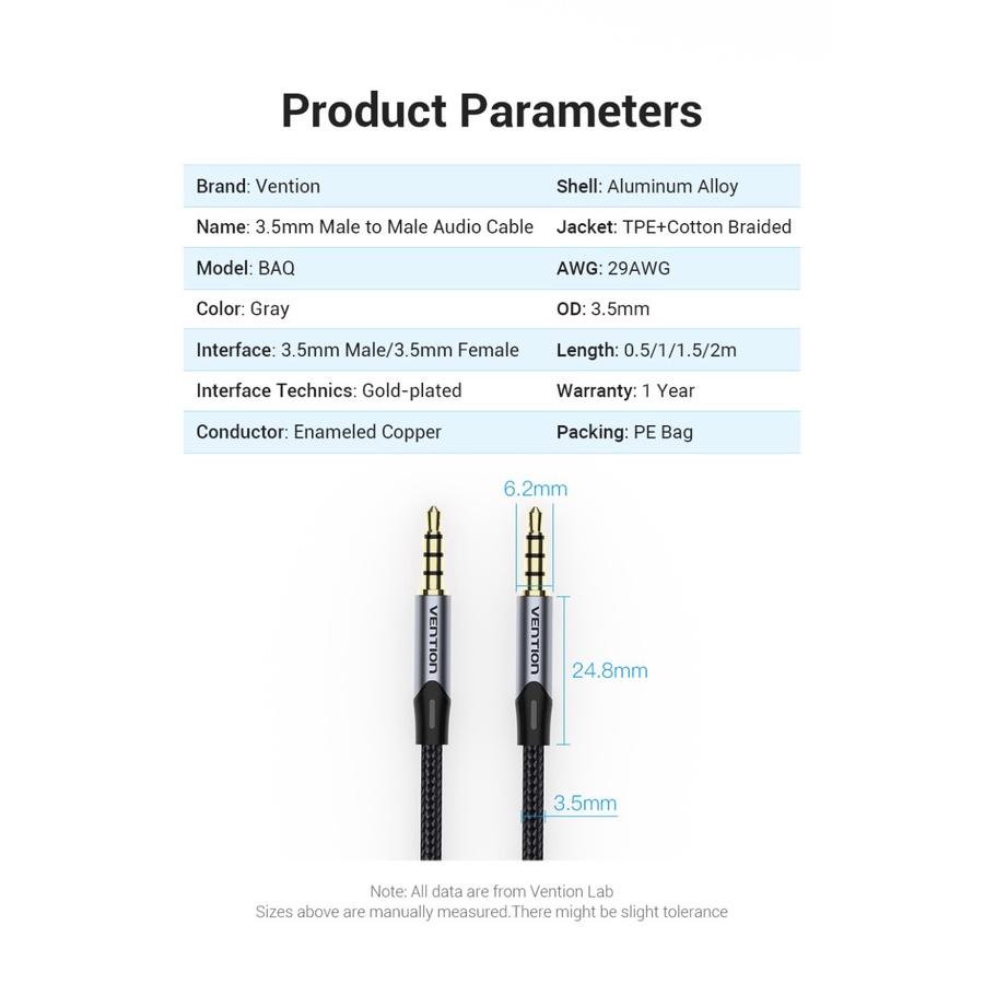 VENTION BAQ Kabel TRRS AUX 3.5mm TRRS TO TRRS garis 3 headset