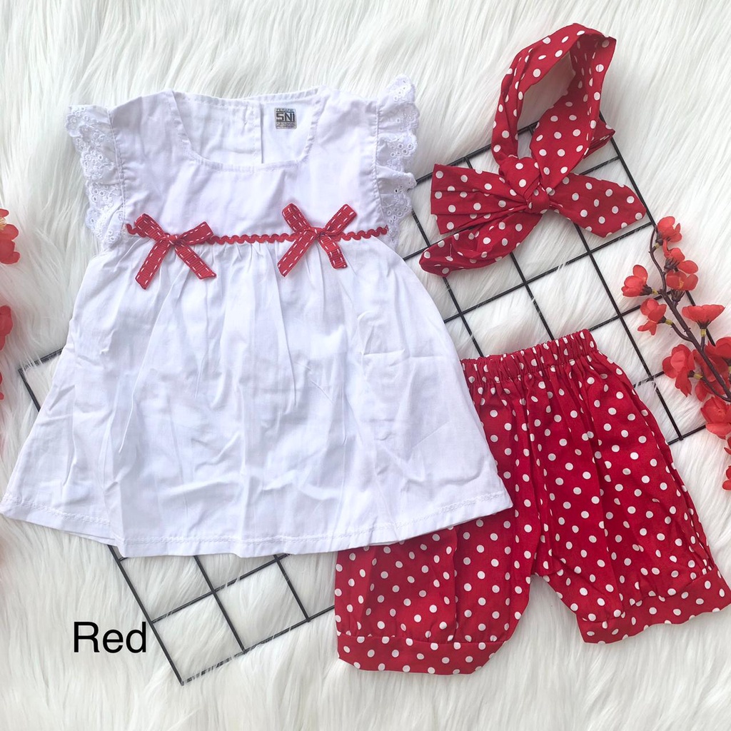 Setelan baju celana bandana motif lucu katun lembut fashion bayi cewek anak perempuan baby girl -bab