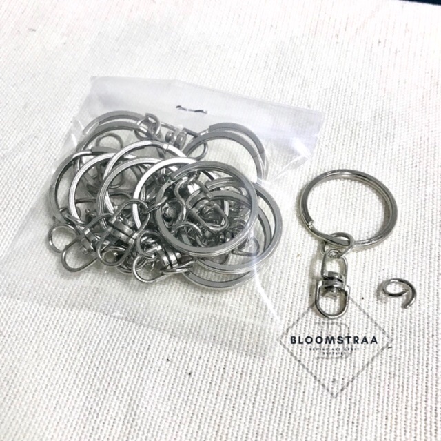 Ring Gantungan Kunci rata halus ring bulat gantungan kunci flat nikel joint putar 1 lusin 12pcs