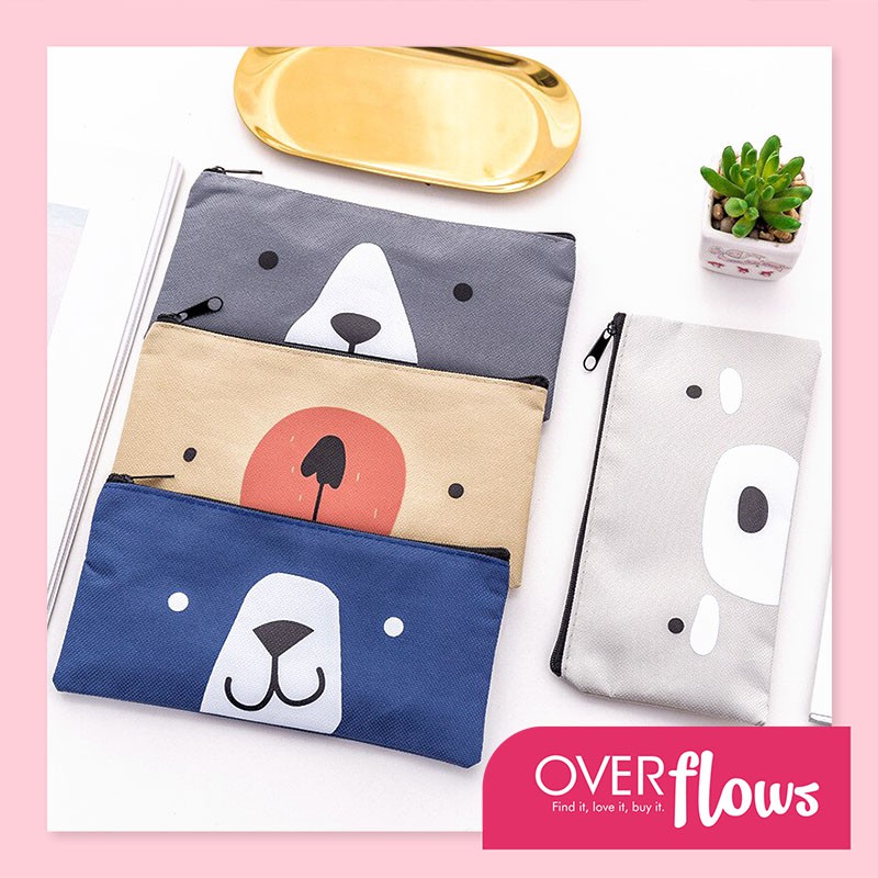 OVERFLOWS.ID COD KOTAK PENSIL KAIN KANVAS KARAKTER HEWAN LUCU MURAH PRODUCT IMPORT