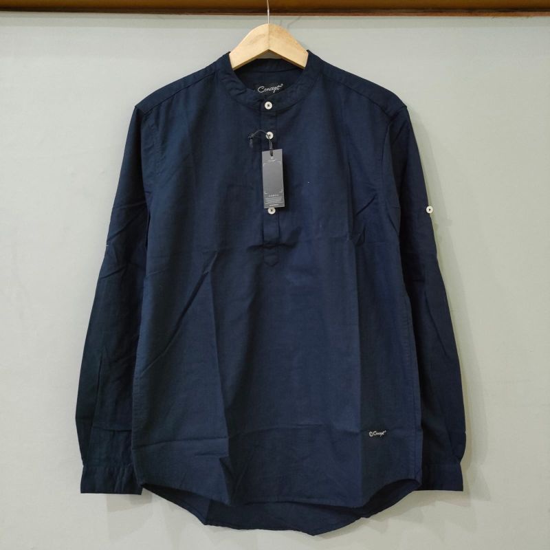 Kemeja Pria Kasual Concept Biru Navy Kerah Mandarin Krah Basic Kemeja Pria Terbaik Terbaru Dan Terla