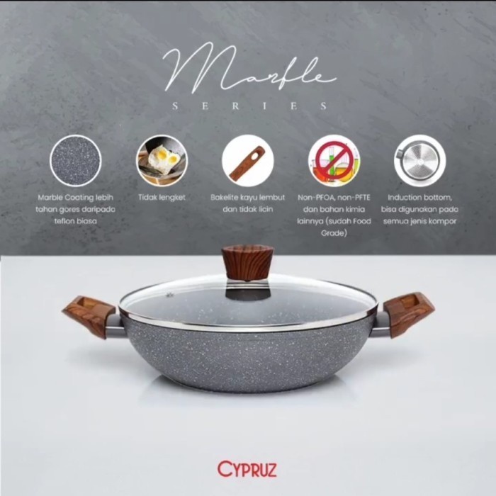 Cypruz KL-0647 Fry Wok Kwali Marble 24cm Plus Tutup And Lid Original