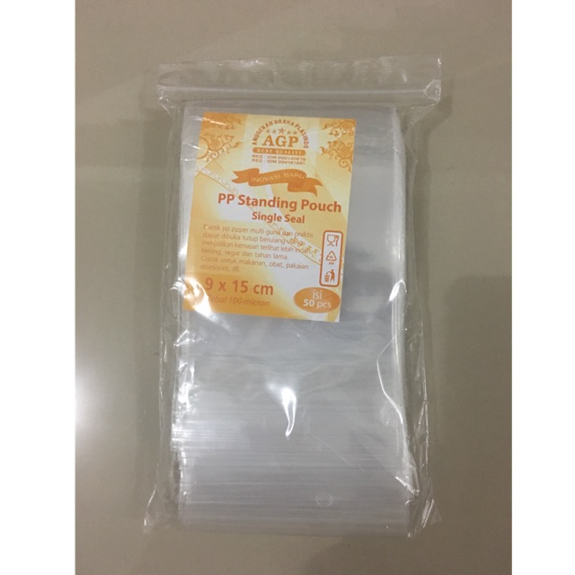 Standing Pouch Klip 9x15 cm (1 pak  isi 50 pcs) Single Seal