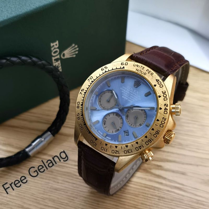 Jam Tangan Pria Rolex Daytona Oyester Perpetual Crono Aktif Tali Kulit Warna Pilihan - Rolex