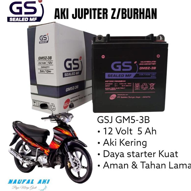 Aki Motor Jupiter Z /Burhan GSJ GM5 3B Aki kering Siap Pakai