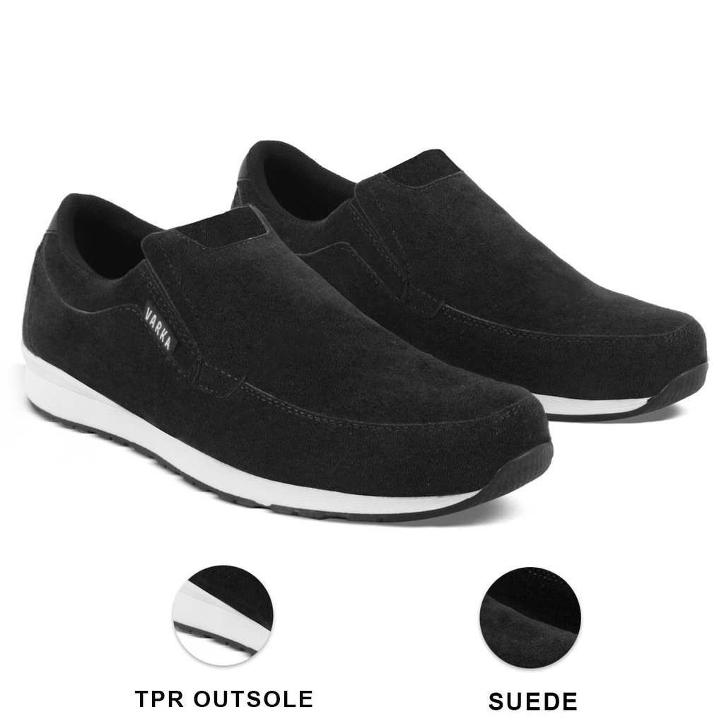 Sepatu Slip On Pria V 6136 Brand Varka Sepatu Kets Pria Santai Kuliah Kerja Hangout Murah Berkualitas Warna Hitam