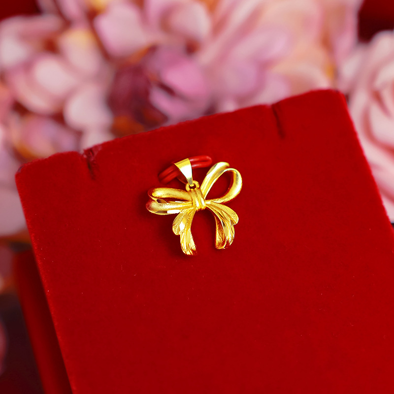Kalung Rantai Lapis Emas Asli Kadar 375 Dengan Liontin Pita Untuk Wanita