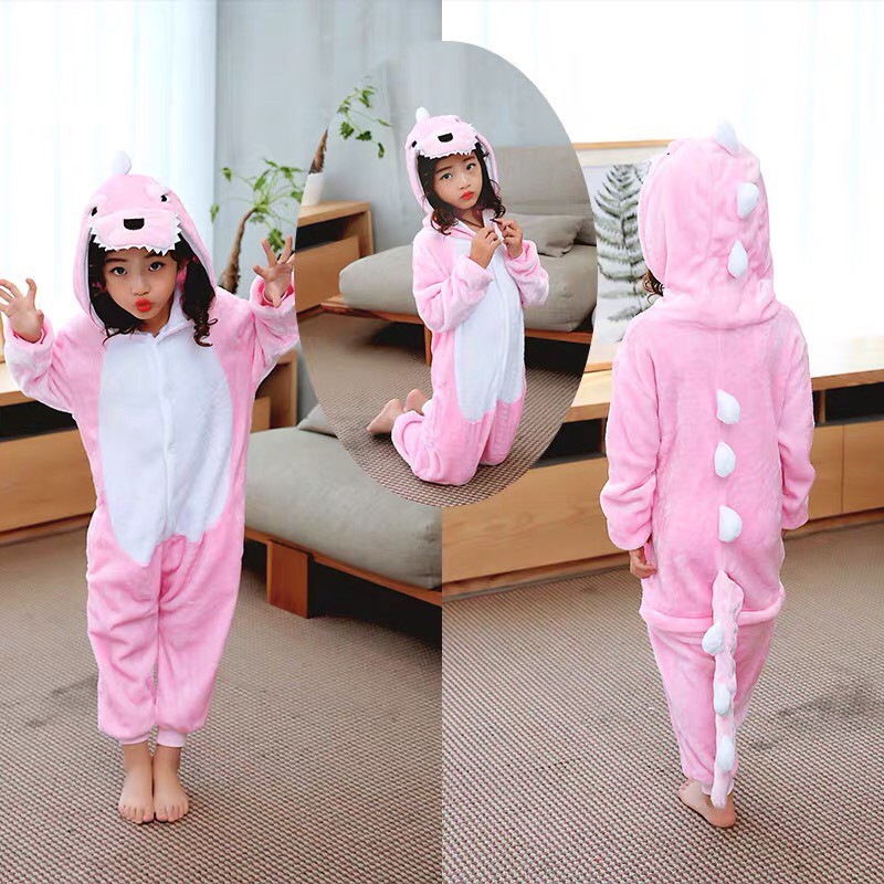 BAJU ONESIE DINOSAURUS PINK PIYAMA KOSTUM PESTA ANAK