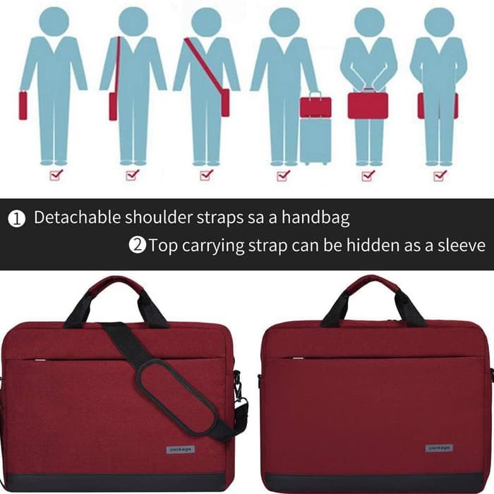 Tas laptop kerja selempang nylon package 14 15 inch red