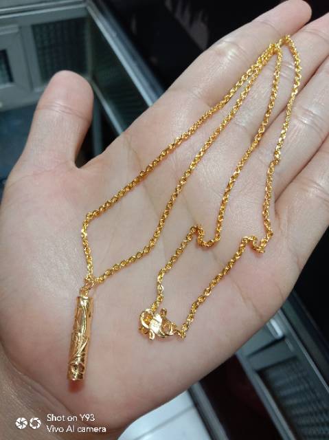 Kalung medan + liontin anggur atau bambu dewasa perak sepuh mas 24k