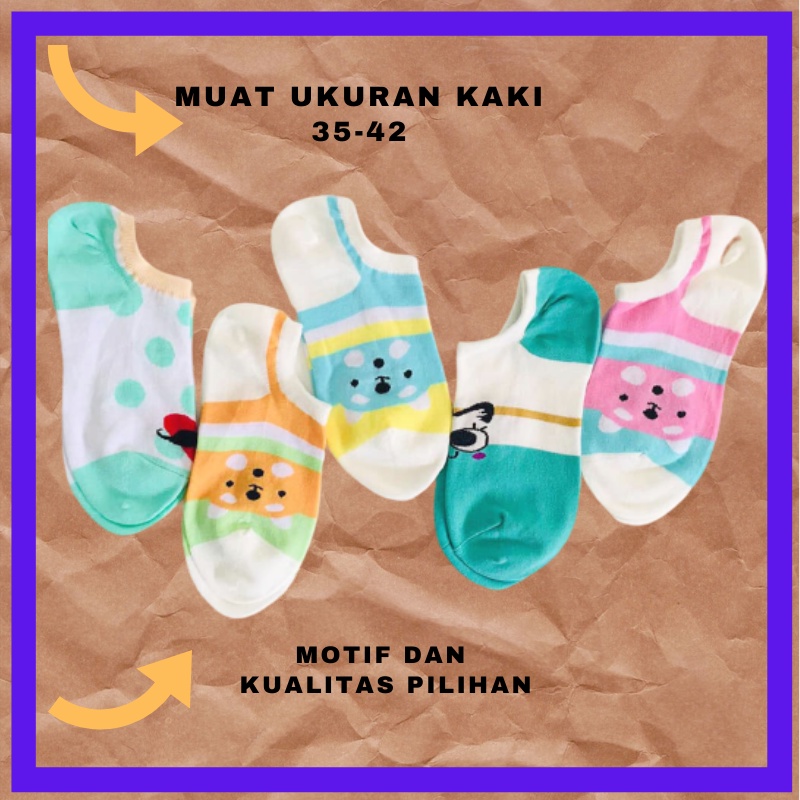 KAOS KAKI PENDEK WANITA. 5 PASANG KAOS KAKI WANITA PENDEK. KAOS KAKI MOTIF WANITA IMPORT