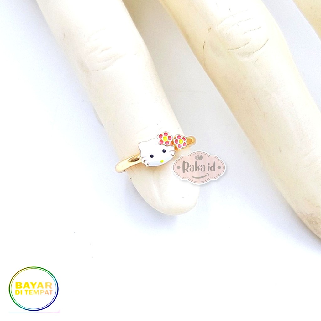 Cincin Anak Hello Kitty 2 Bunga Pink Perhiasan Cantik Anak Lapis Emas 18k 755