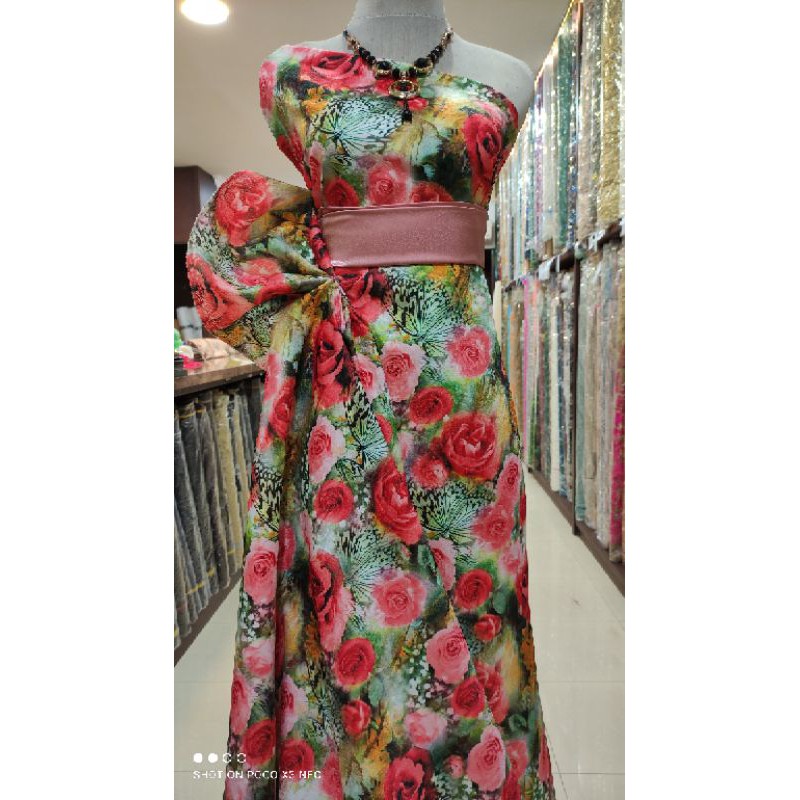 Kain Jacquard Motif Floral Dress Emboss Rose Wedding