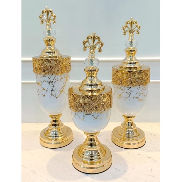 Toples Kristal Turki Gold White Set 3 Import/ Pajangan Toples Kristal Turki