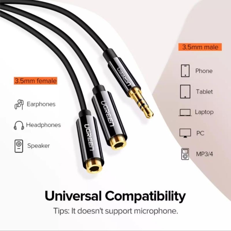 ugreen kabel Aux audio splitter male to dual Female -ugreen 20816