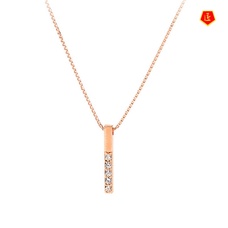 [Ready Stock]Straight Stick Necklace for Women 925 Silver Simple Rhinestone Light Luxury Minority