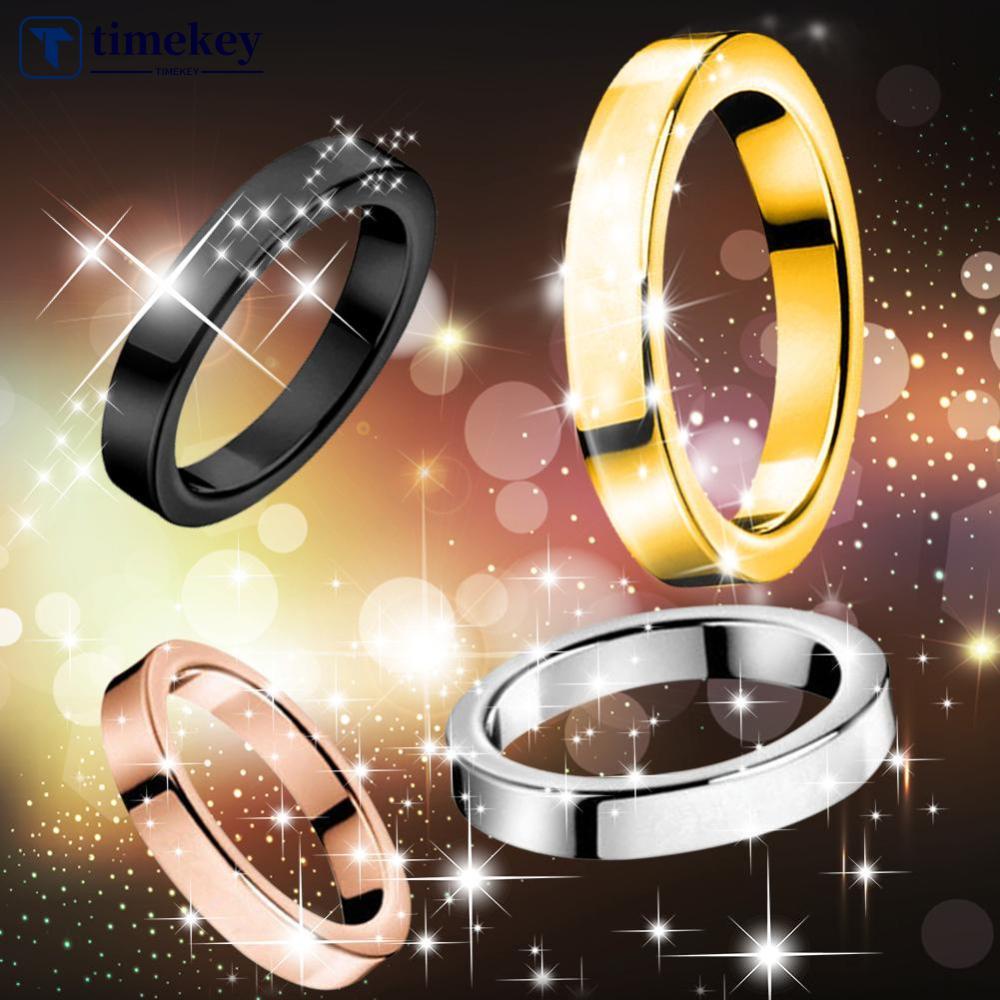 Timekey Cincin Tunangan / Pernikahan Bahan Titanium Steel 3mm Warna Silver / Gold / Rose Gold / Hitam Untuk Pria / Wanita A1K6