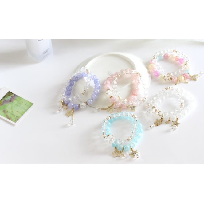 Aksesoris Gelang Beads Korea Charm Bracelet 2in1 LW002 white