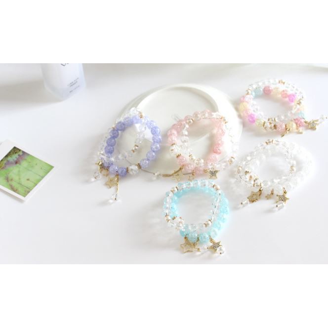 Aksesoris Gelang Beads Korea Charm Bracelet 2in1 LW002 light blue