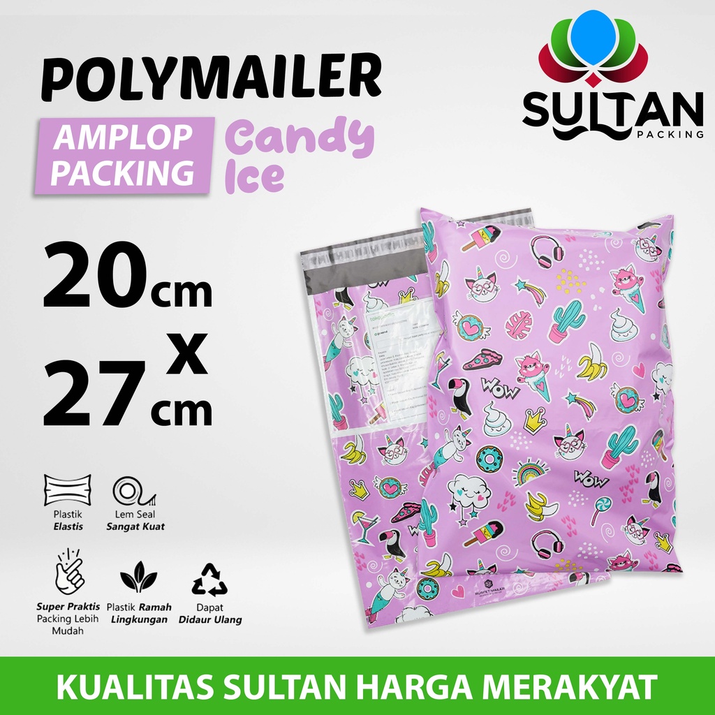 

Polymailer Polimailer 20cm x 27cm Amplop Plastik Packing Motif Candy Rusfet Satuan