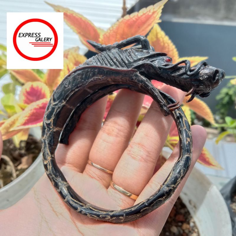 gelang akar bahar hitam batang tunggal ukir naga D516