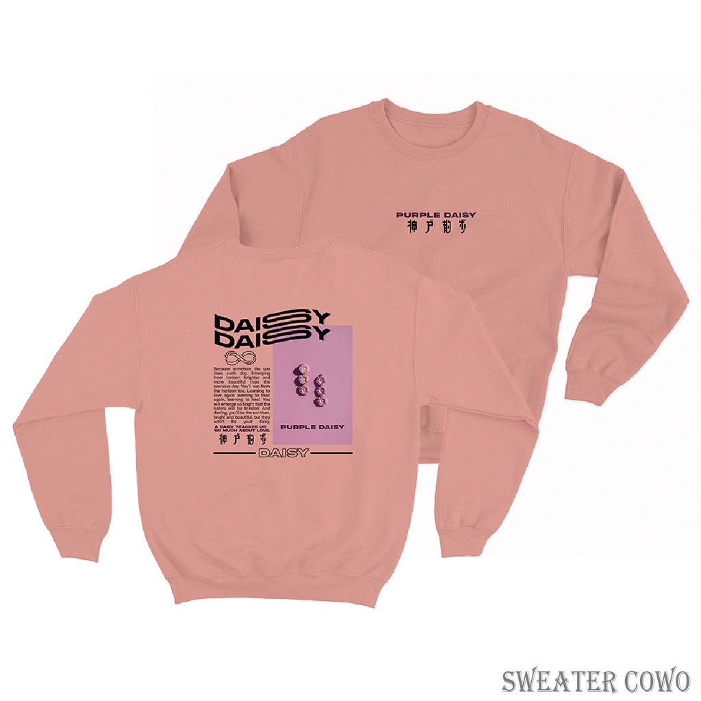 Sweaterpolos Basic Sweater PURPLE DAISY ( Sablon ) Unisex Pria &amp; Wanita