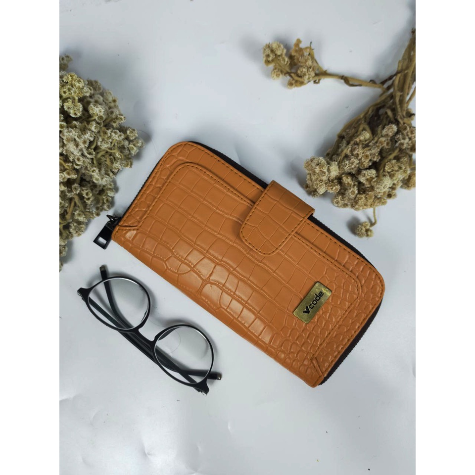DOMPET HP WANITA ORANGE KULIT CROCO KIARA ORIGINAL BY VCODE