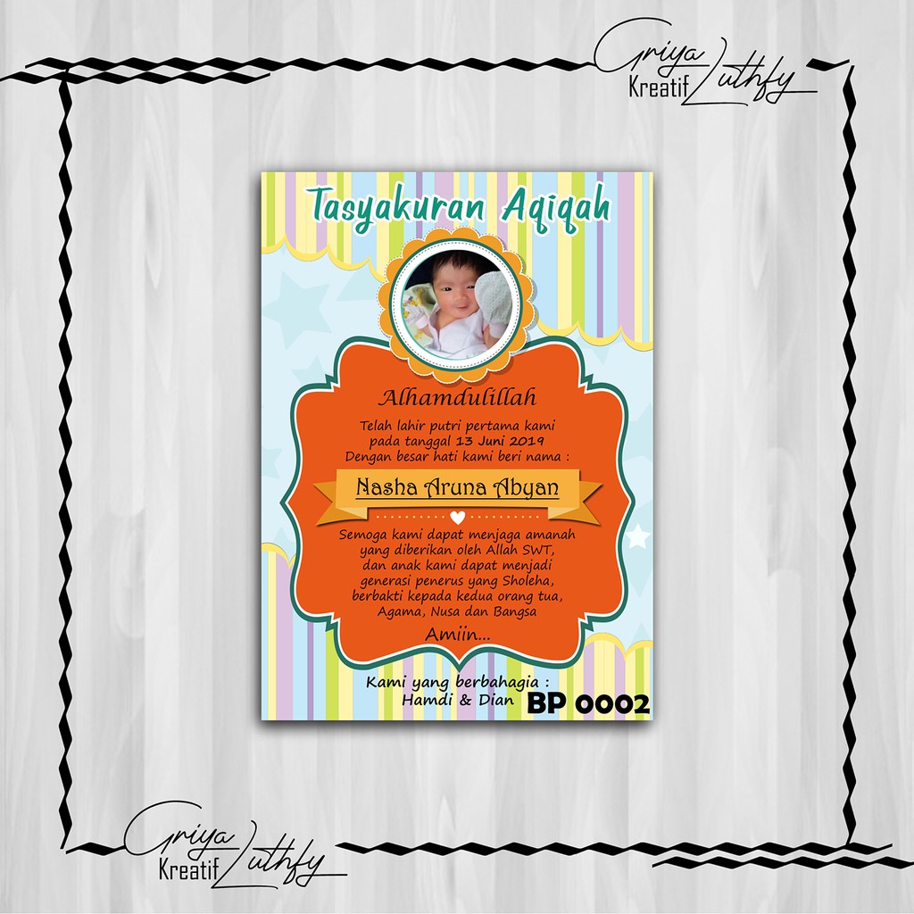

Kartu Tasyakuran Kelahiran - Aqiqah - Selapanan BP 0002