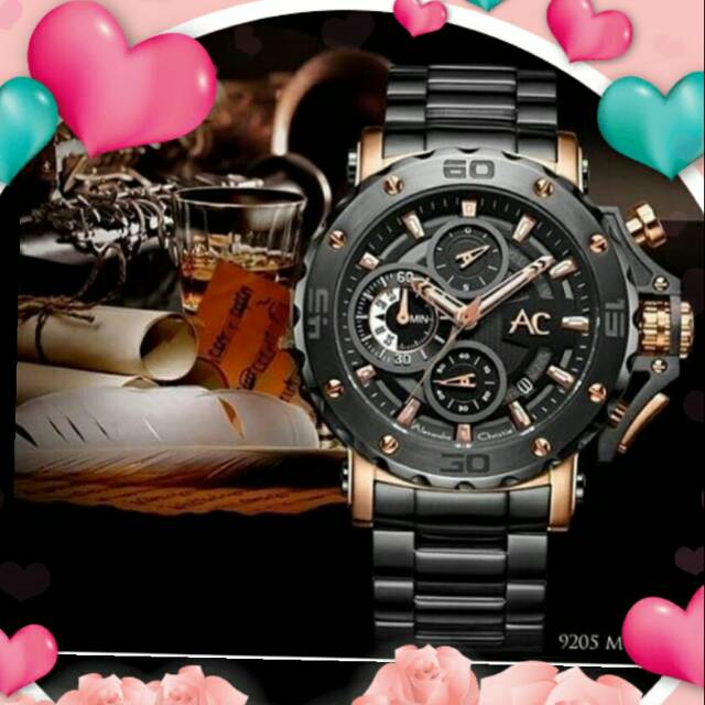 STOCK GAK BANYAK..JAM MANTAPPPP.... ALEXANDRE CHRISTIE ORIGINAL AC 9205 ROSE GOLD BLACK MAN
