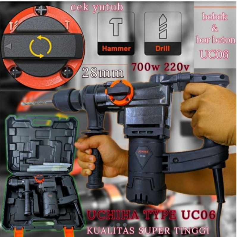 Mesin Bor Hammer Drill bobok beton Rotary UCHIHA Typeype UC-06 Full Bonus