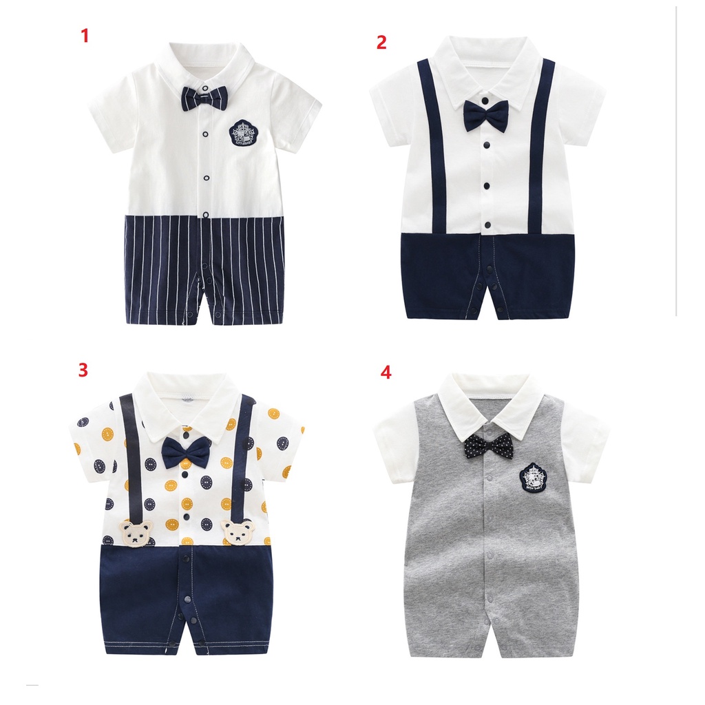 LP10- Pakaian Jumper / baju romper anak  laki laki lengan pendek/ motif dasi tuxedo