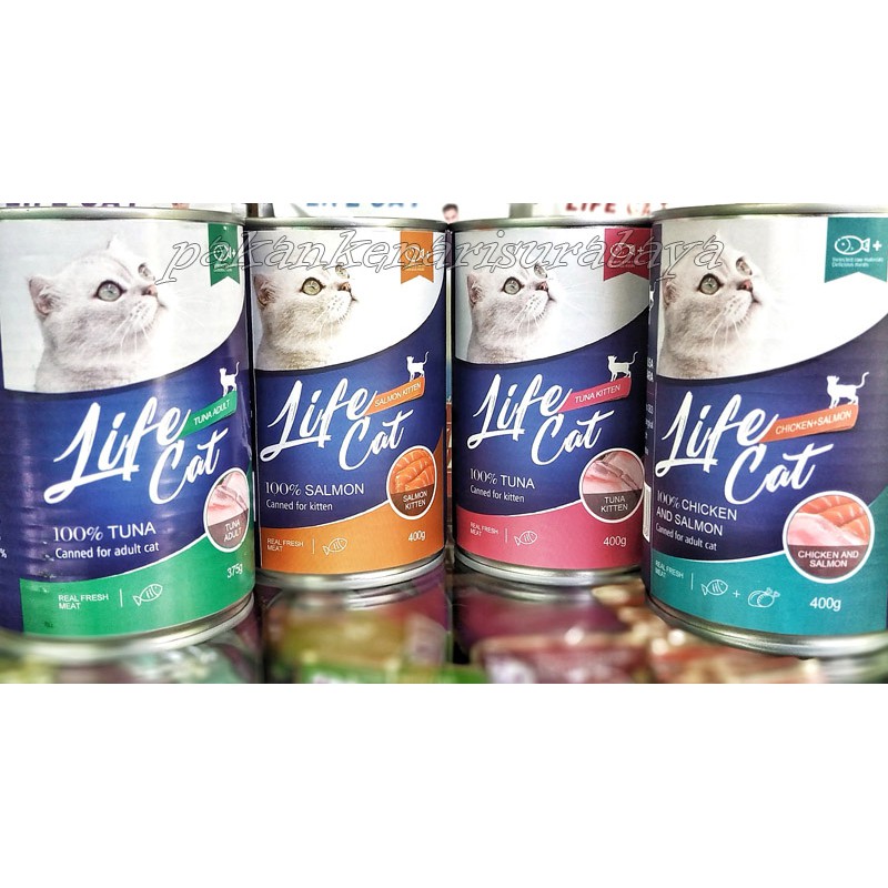 Lifecat Kaleng Rasa Lengkap Adult Kitten Tuna Chicken Salmon 400 gram Life Cat Ecer Grosir