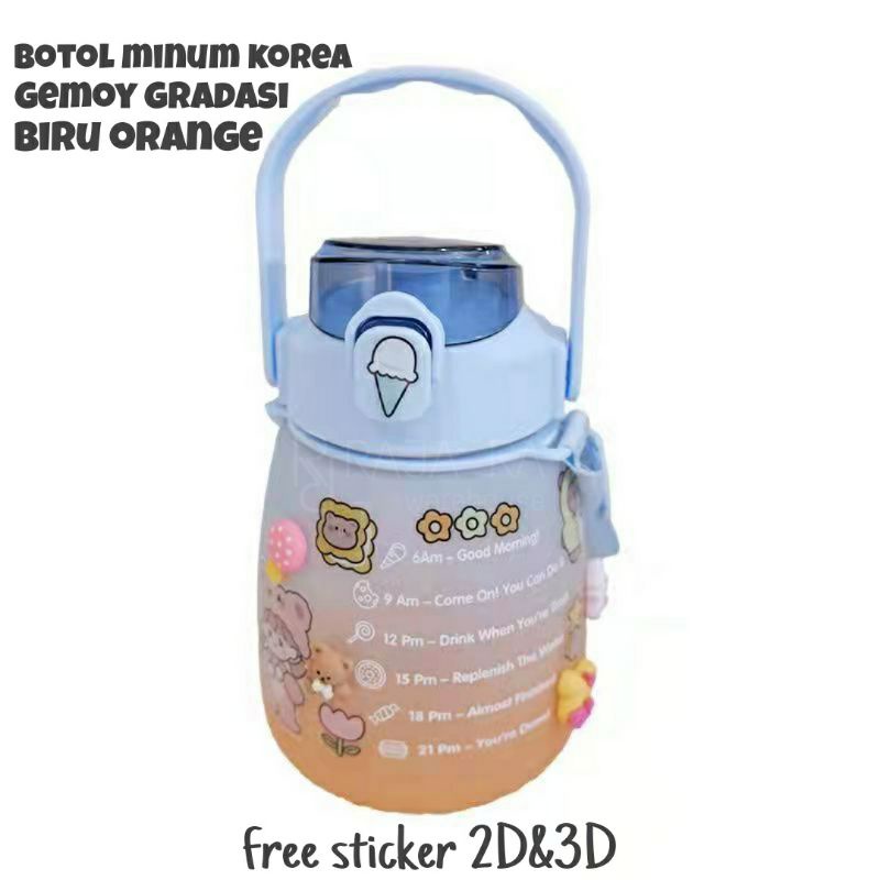 [⚜️RR⚜️] BOTOL MINUM VIRAL 2000ml 2L 2 LITER BOTOL MINUM 2L 2000ml 2 liter BOTOL VIRAL BOTOL MINUM KOREA BOTOL MINUM MOTIVASI BONUS STICKER LUCU-2 warna 1300ml/ BIRU