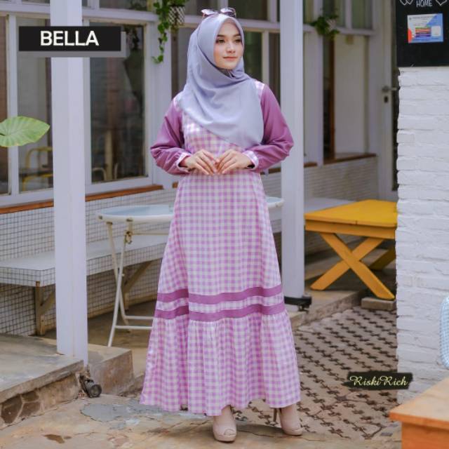 Gamis katun jepang motif kotak kotak kombinasi polos ima platinum/ gamis list polos saku samping