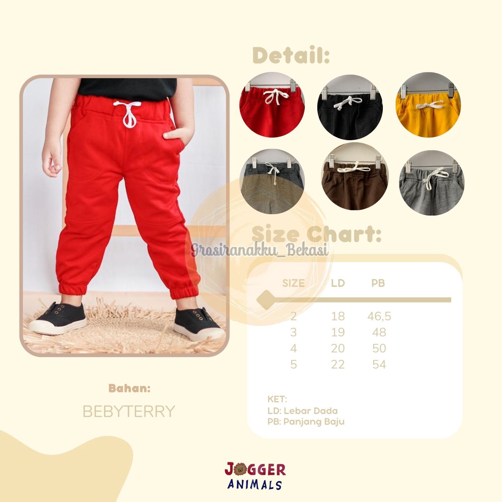 Celana Jogger Anak Polos Mix Warna Size 2-5tahun