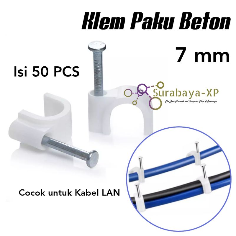 Klem Paku beton 7mm Isi 50 pcs cocok untuk kabel LAN