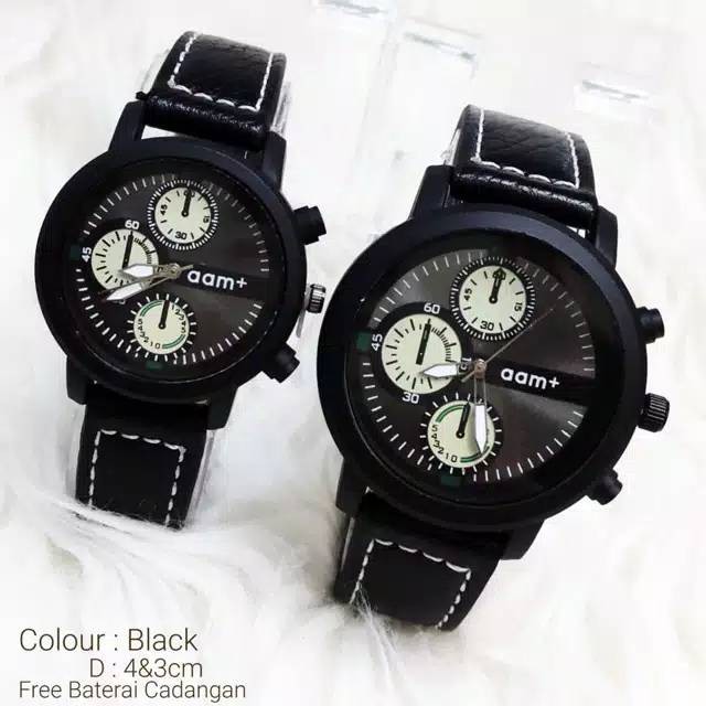 Ready 3 Warna Bisa Cod Bayar Ditempat Jam Tangan Couple Kulit Analog AAM+ B Series